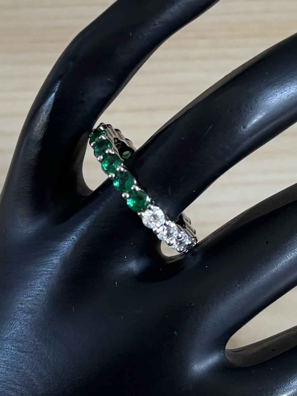 CZ & Emerald CZ Sterling Silver Eternity Band Ring sz 5.75